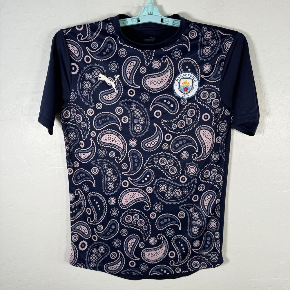 Manchester City Jersey Shirt Mens Medium Puma Blue Paisley Drycell Short‎ Sleeve